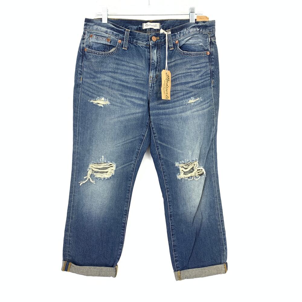 Madewell Boy Jean Crop Womens Size 29 Medium Wash Denim Distressed NEW